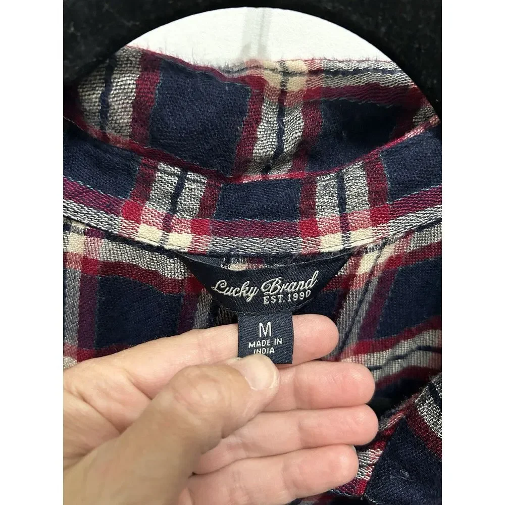 Lucky Brand Shirt Womens Medium Bungalow Plaid Soft Long Sleeve Button Slit Back - Picture 8 of 8